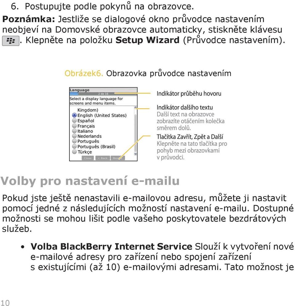 Obrazovka průvodce nastavením Volby pro nastavení e-mailu Pokud jste ještě nenastavili e-mailovou adresu, můžete ji nastavit pomocí jedné z následujících možností