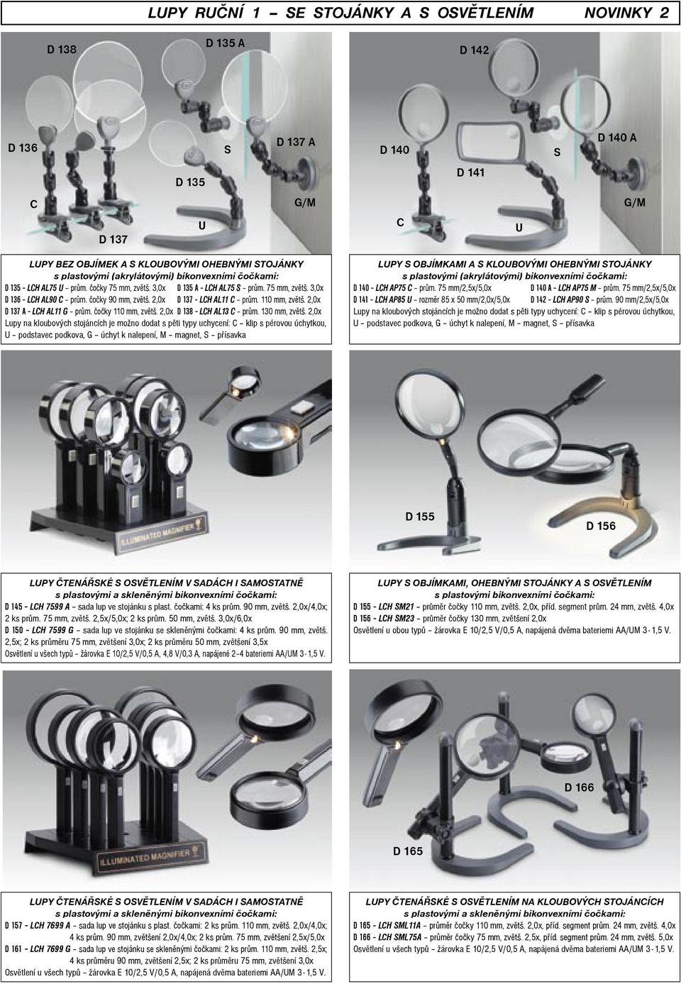 110 mm, zvìt. 2,0x D 137 A LCH AL11 G prùm. èoèky 110 mm, zvìt. 2,0x D 138 LCH AL13 C prùm. 130 mm, zvìt.