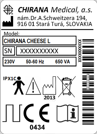 4.3. Výrobní štítek S/N Výrobce Výrobní číslo IPX1C Stupeň ochrany krytím Klasfkace typu B Seznamte se s upozorněním uvedeným v návodu k použtí Rok výroby Přístroj nesmí být lkvdovaný s bežným