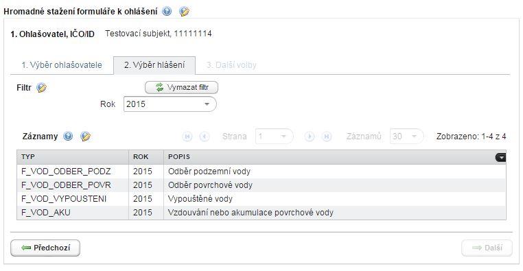 4 Stažení PDF formuláře hromadné stažení (pouze vodní bilance) Uživatel, který má ve svém účtu ISPOP evidováno alespoň jedno místo užívání vody (záložka Místa užívání vody obsahuje alespoň jeden