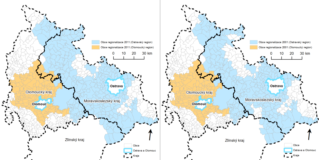 Při vytváření regionalizace Česka byl použit geometrický Reillyho gravitační model, který pracuje se vzdušnou vzdáleností mezi obcemi.