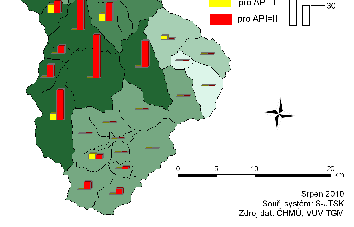 Obr. 4 Výsledné hydrogramy testování citlivosti API metoda Green-Ampt Obrázky 3 a 4 znázorňují hydrogramy v závěrovém profilu povodí Ostravice.