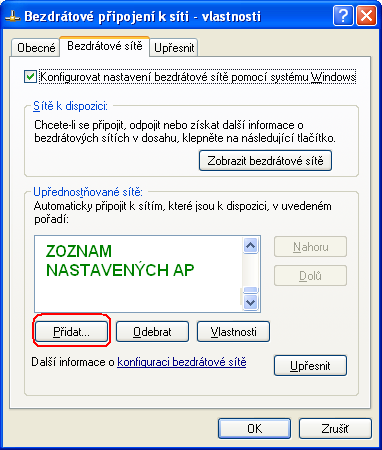 Vo Windows XP je tento zoznam v položke