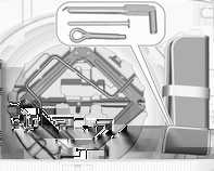 Starostlivosť o vozidlo 257 Variant 2: Sports Tourer s dojazdovým alebo plnohodnotným rezervným kolesom Zdvihák, náradie a ťažné oko sú v skrinke s náradím v batožinovom priestore pod rezervným