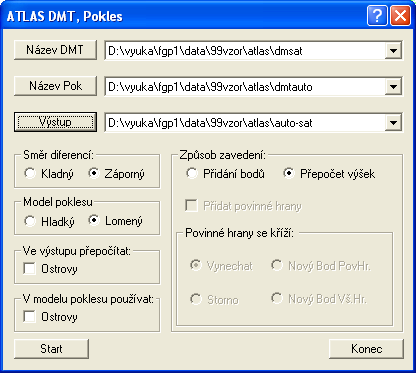 Porovnání DMT Rozdíl modelů terénu Pro částečné porovnání modelů terénu vypočteme jejich rozdíl DMT úlohy nad dmt výpočty pokles Postupně zadejte, které modely chcete odečíst a také určete nový