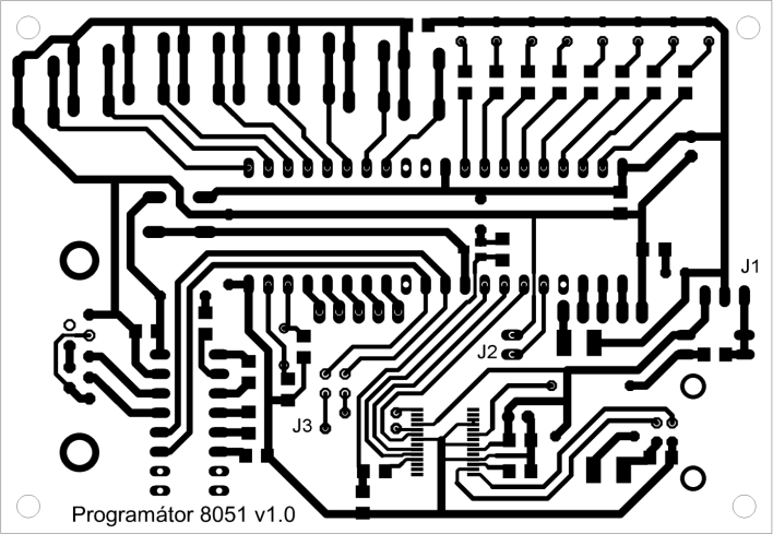 obvodem a vedou ke společné zemi napájení u kraje desky. Sériová linka a datové vývody z FT232 byly vyvedeny směrem do středu desky a mikrokontrolér byl umístěn podélně, pro jejich snadné napojení.
