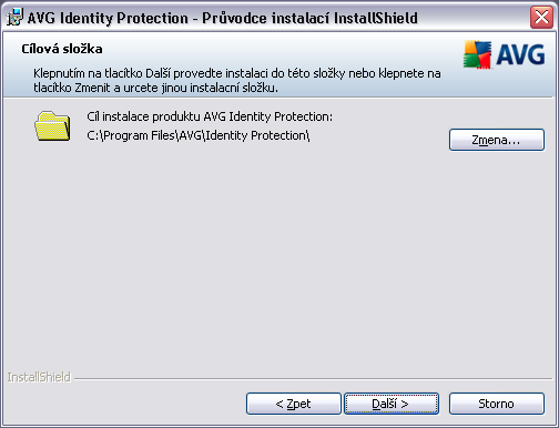 3.6. Cílová složka Dialog Cílová složka vám dává možnost určit, kam má být program AVG Identity Protection instalován.