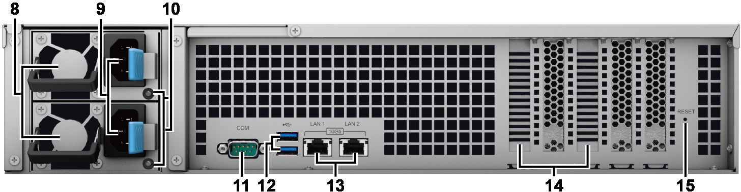 Stručné informace o zařízení Synology FlashStation Číslo Název položky Umístění Popis 1 Tlačítko a kontrolka napájení 2 Kontrolka Status 3 Kontrolka výstrahy 4 Tlačítko vypnutí zvukového signálu 5