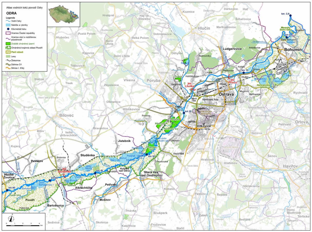 Celé povodí řeky Odry až po ústí do Baltského moře má rozlohu 118 861 km 2. Z toho na našem území je to pouze malá část 7 217 km 2. To představuje zhruba 6 % z celkové plochy povodí.