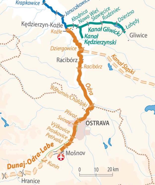 5.1.2 Splavnění po Mošnov Vznesením požadavků z Polské strany na vyvážení délky trasy na polské a české straně se začalo uvažovat se splavněním Odry až do Mošnova [16].