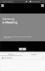 Web a sítě 4 Dojde k vytvoření relace schůzky. Soubor přidaný v průběhu vytváření relace schůzky se zobrazí na obrazovce nebo není-li přidán žádný soubor, zobrazí se tabule na obrazovce.