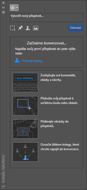 Kanál návrhu Tato paleta nyní nabízí způsoby přidávání zpráv a obrázků do výkresu. Ten je následně možné sdílet on-line prostřednictvím služby Autodesk 360.