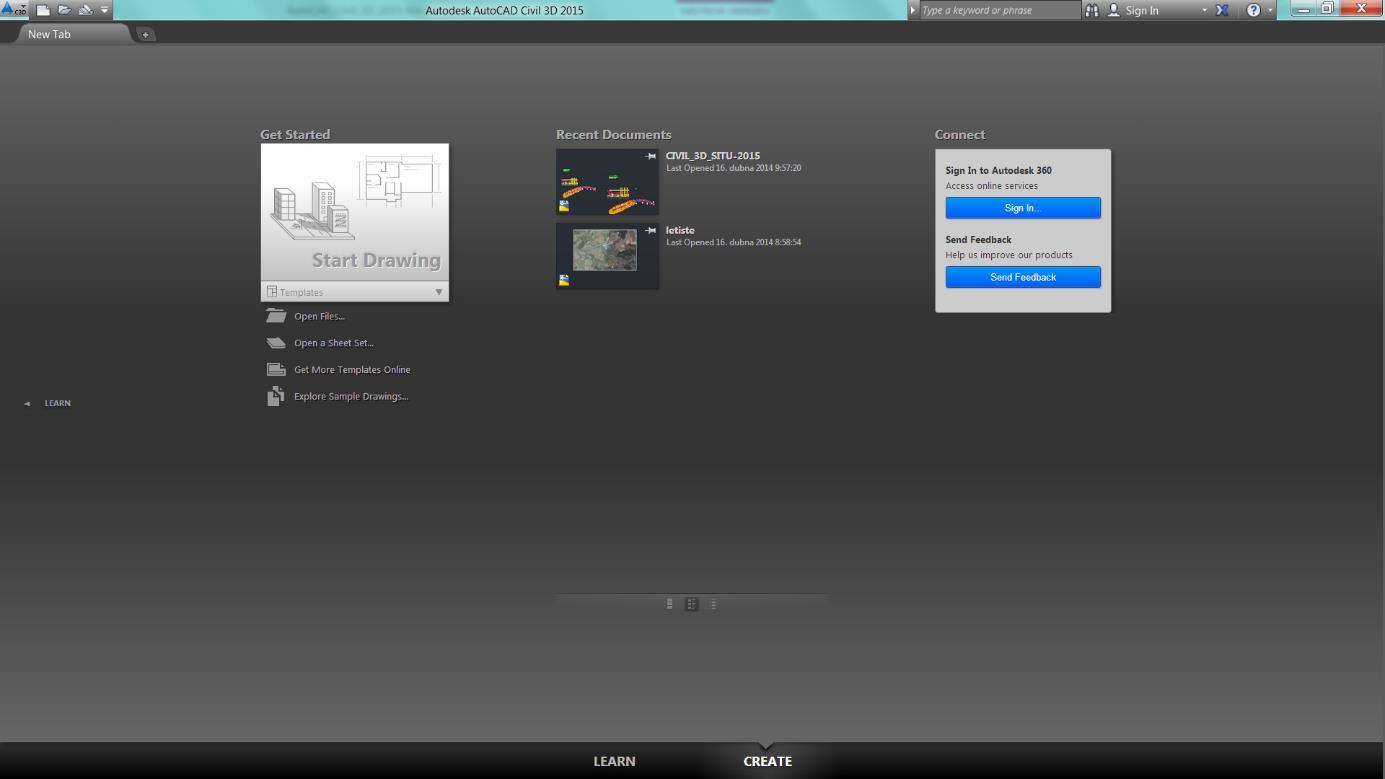 Hlavní novinky AutoCAD Civil 3D 2015 Ihned po spuštění nového AutoCAD Civil 3D 2015 jsou viditelné rozdíly, začněme tedy zcela od začátku.