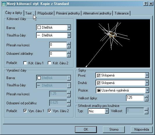 Filip Čmiel, AutoCAD 216 Obrázek 9-11: Okno Nový kótovací styl karta Čáry a šipky 9.3.3. Formátování textu kóty Pomocí karty Text dialogu Nový kótovací styl (viz. obr.