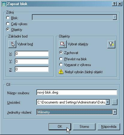 Filip Čmiel, AutoCAD 260 Obrázek 11-4: Dialogové okno Zapsat blok 11.4. Vložení bloku do výkresu Do aktuálního výkresu můžete vkládat bloky nebo celé výkresy pomocí příkazu Vlož.