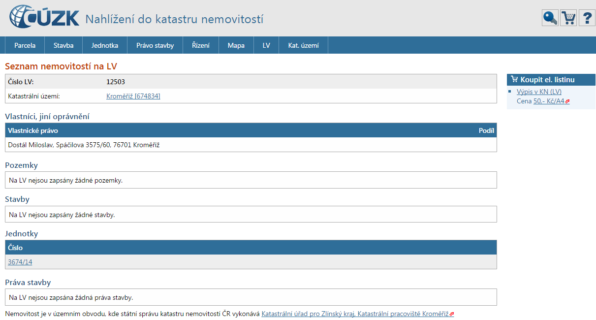 Mož ost zakoupe í výpisu z KN ve for ě