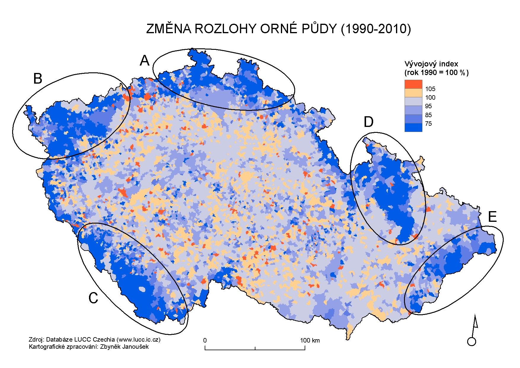 Změny rozlohy orné půdy 1990 2010