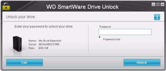 Odemknutí disku bez softwaru WD SmartWare Software MY BOOK ELITE Po připojení disku chráněného heslem k počítači, na kterém není nainstalován software WD SmartWare, lze přistupovat k diskovému oddílu