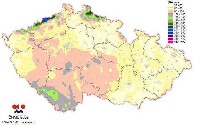 Obr. 5a Srážky v průběhu 1. srážkové epizody v srpnu 2002 Obr. 5b Srážky v průběhu 2.