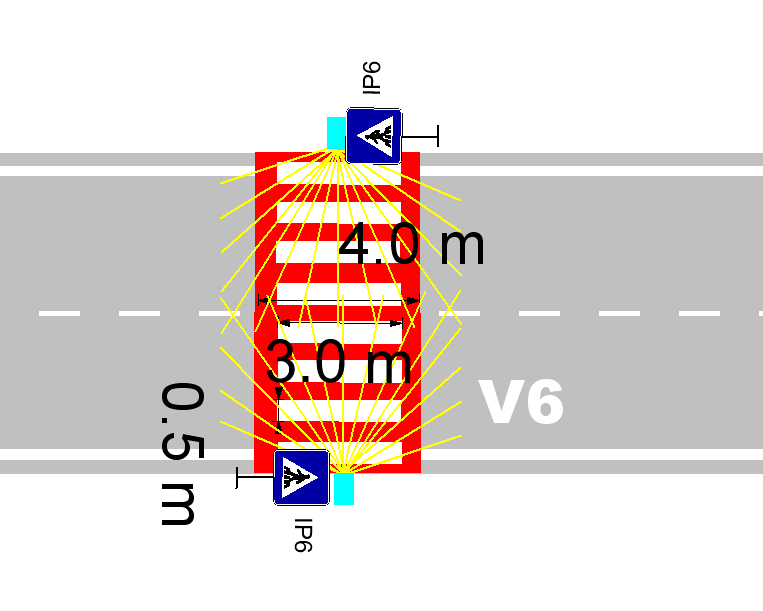 Variant H : Vo variante H je navrhnutý osvetlený priechod, vodorovné dopravné podkladom a klasickým zvislým dopravným značením IP6.