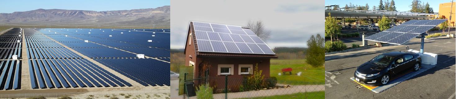 Obrázek 3: a) FV elektrárna, b) ostrovní systém, c) dobíjecí stanice elektromobilů. Fotovoltaika (FV) Jak již bylo řečeno, fotovoltaické články jsou vyrobeny z polovodičových materiálů.