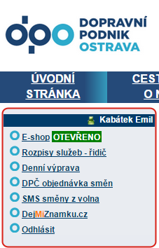 Kategorie a číslo normy: Řád č. 9/2012 Strana: 3 / 8 Po přihlášení do svého uživatelského účtu (obr. 6) je zaměstnanci vstup do e-shopu zobrazen jako odkaz v uživatelské nabídce stránky.