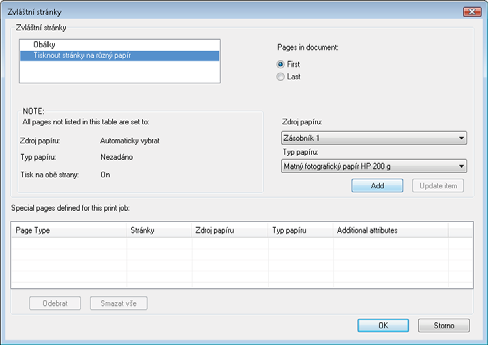 5. V oblasti Pages in document (Stránky v dokumentu) vyberte možnost First (první) nebo Last (poslední). 6.