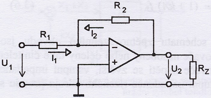 Zesilovač napětí (U/U zesilovač) Invertující zesilovač: Vstupní