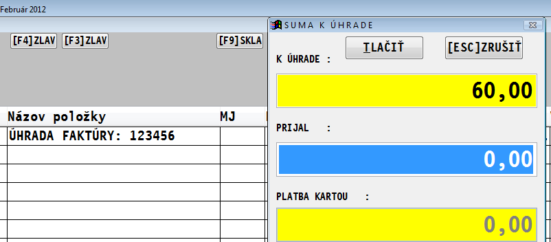 Úhrady neevidovaných faktúr v systéme PROLUC. Funkcia umožní cez FT4000 vytlačiť doklad o úhrade faktúry, ktorá nie je evidovaná v module PROLFA v odberateľských faktúrach.