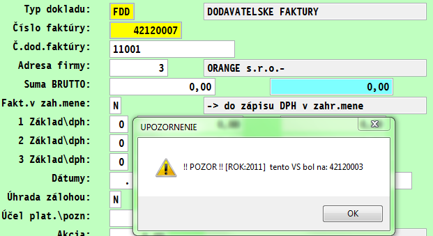 Modul PROLFA faktúry Kontrola na VS aj rok spätne.