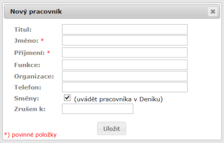 Po stisku tlačítka Uložit je nově přidaný pracovník zařazen do seznamu pracovníků. Uložené záznamy lze později kdykoliv editovat.