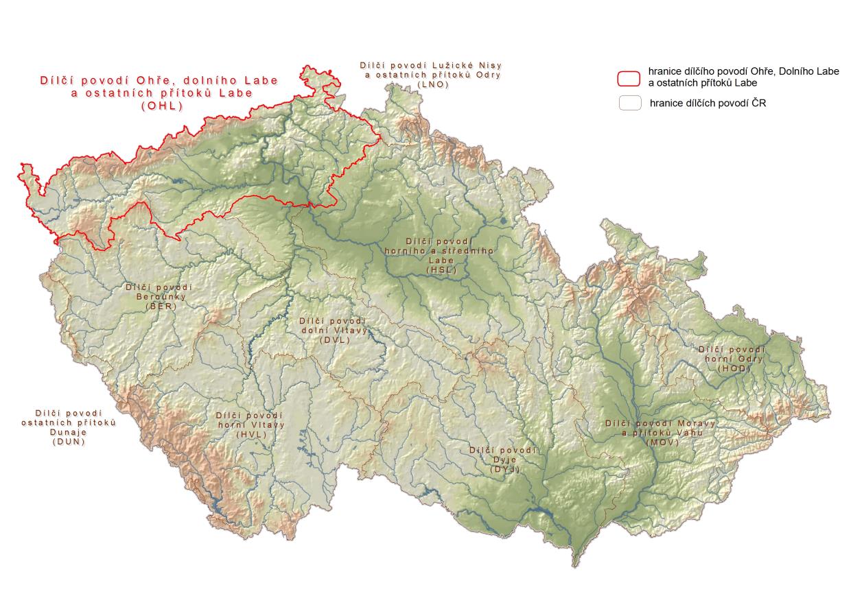 I. CHARAKTERISTIKY DÍLČÍHO POVODÍ I.1. Všeobecné charakteristiky I.1.1. Vymezení dílčího povodí Dílčí povodí Ohře, dolního Labe a ostatních přítoků Labe (dále jen dílčí povodí Ohře ) náleží k mezinárodnímu povodí Labe.