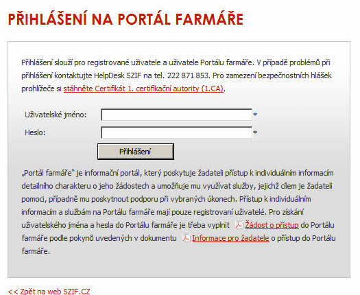 Portál Farmáře obecné informace Portál