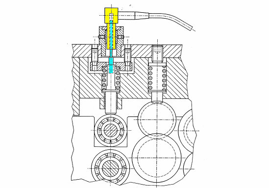 Obr.20 Nákres zástavby snímače zdvihu k třetímu páru válečků průtažného ústrojí.
