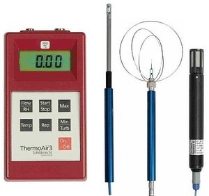 Měření parametrů tepelného prostředí Rychlost vzduchu: Termoanemometry čidla měřící ochlazování termistoru, rychlá, přesná, vhodná pro nízké rychlosti (do 5 m/s)