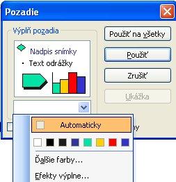 3. Úprava prezentácie 3.1. Návrh snímky použite menu Formát/Návrh snímky alebo na paneli (vpravo sa objaví panel Návrh snímky) Vyberte si: ľubovoľnú šablónu návrhu ľubovoľnú farebnú schému 3.2.