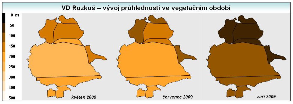 Obr. 8 Vývoj průhlednosti na VD Rozkoš ve vegetačním období 4.3.3.5 VD Fojtka Způsob monitoringu: - základní údaje u hráze Stručný komentář: Rekreační nádrž.