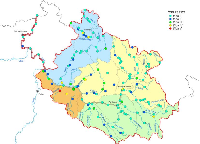 Obr. 12 Třídy jakosti vody ve vodních tocích v ukazateli N-NO 3 -.