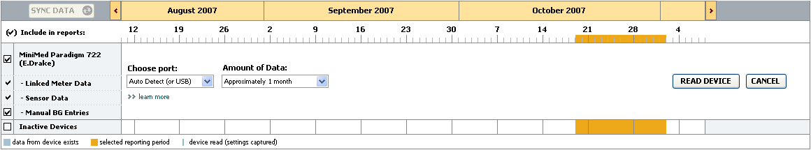 Kontrola dat p ístroje 1 Zkontrolujte v kalendá i dat v pracovním prostoru Reports (Zprávy), zda se sledované období p ekrývá s daty p ístroje (viz strana 46).