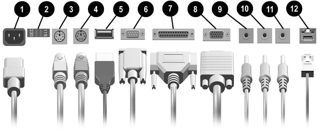 Rychlá instalace Krok 3: P ipojení externích za ízení! Připojte monitor, myš, klávesnici a síťové kabely. Uspořádání a počet konektorů se u jednotlivých modelů může lišit.
