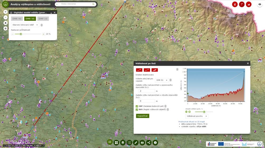 NOVÉ NÁSTROJE A FUNKCE Přidání nových funkcí a nástrojů Pole viditelnosti Viditelnost po linii Profil Funkčnost nástroje POLE VIDITELNOSTI je zajišťována geoprocessingovou službou Viewshed2 Funkčnost