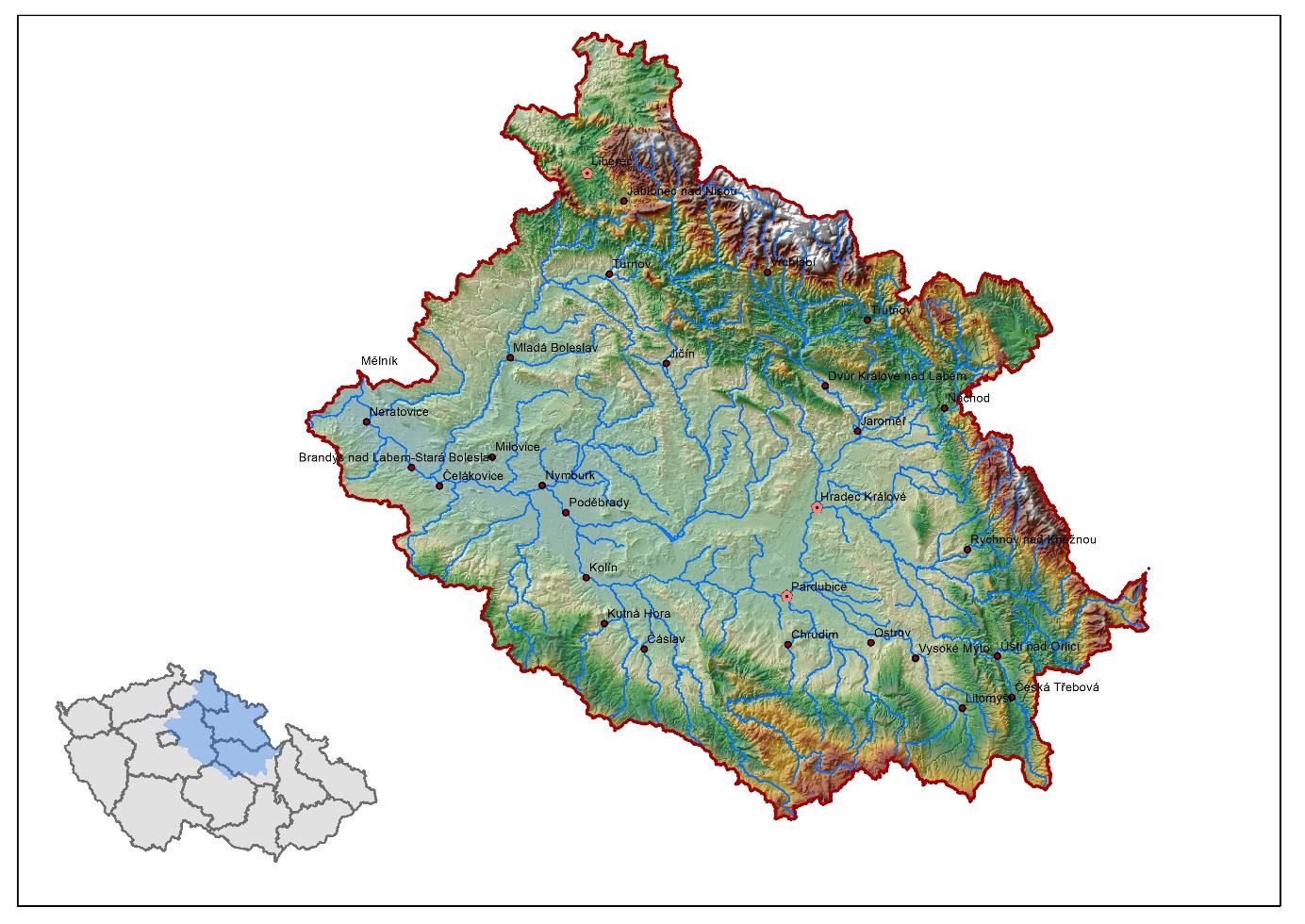 14.4.1.1 Plán oblasti povodí Horního a středního Labe Charakteristika oblasti povodí Obrázek 14.4.1.1.1 Přehledová mapa oblasti povodí Horního a středního Labe Nejvýznamnějším vodním tokem páteřní