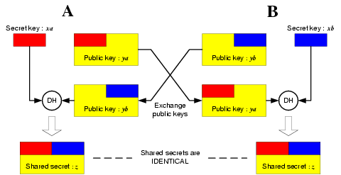 obr. 12 princip algoritmu Diffie-Hellman (Zdroj: [22]) RSA 30 RSA byl vyvinut roku 1978 [11] trojicí matematiků Rivestem, Shamirem a Adlemanem.