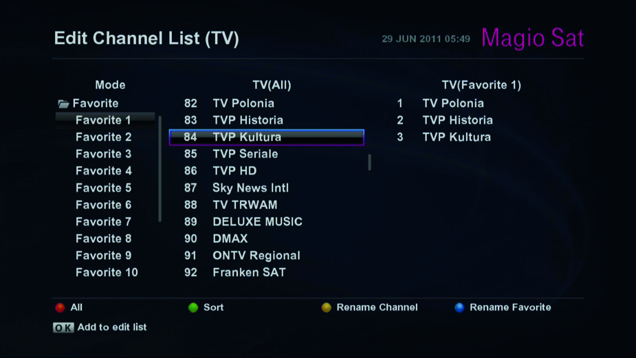 NASTAVENIA MAGIO SAT UŽÍVATEĽSKÁ PRÍRUČKA EDITÁCIA ZOZNAMU KANÁLOV Základné poradie a názvy TV kanálov, ktoré vám poskytuje služba Magio Sat, sú dané a načítavajú sa z družice automaticky.