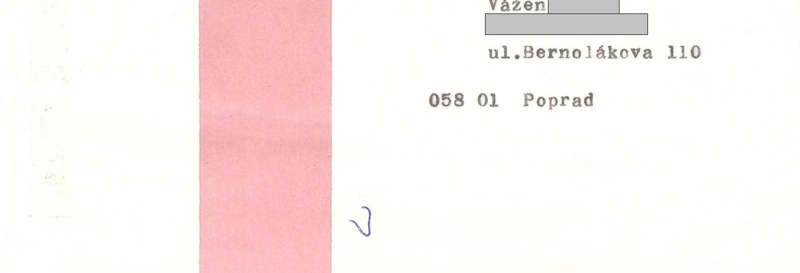 Dátum: 28. február 1995 Odosielateľ: Nemocnica s poliklinikou, POPRAD Pečiatka V.