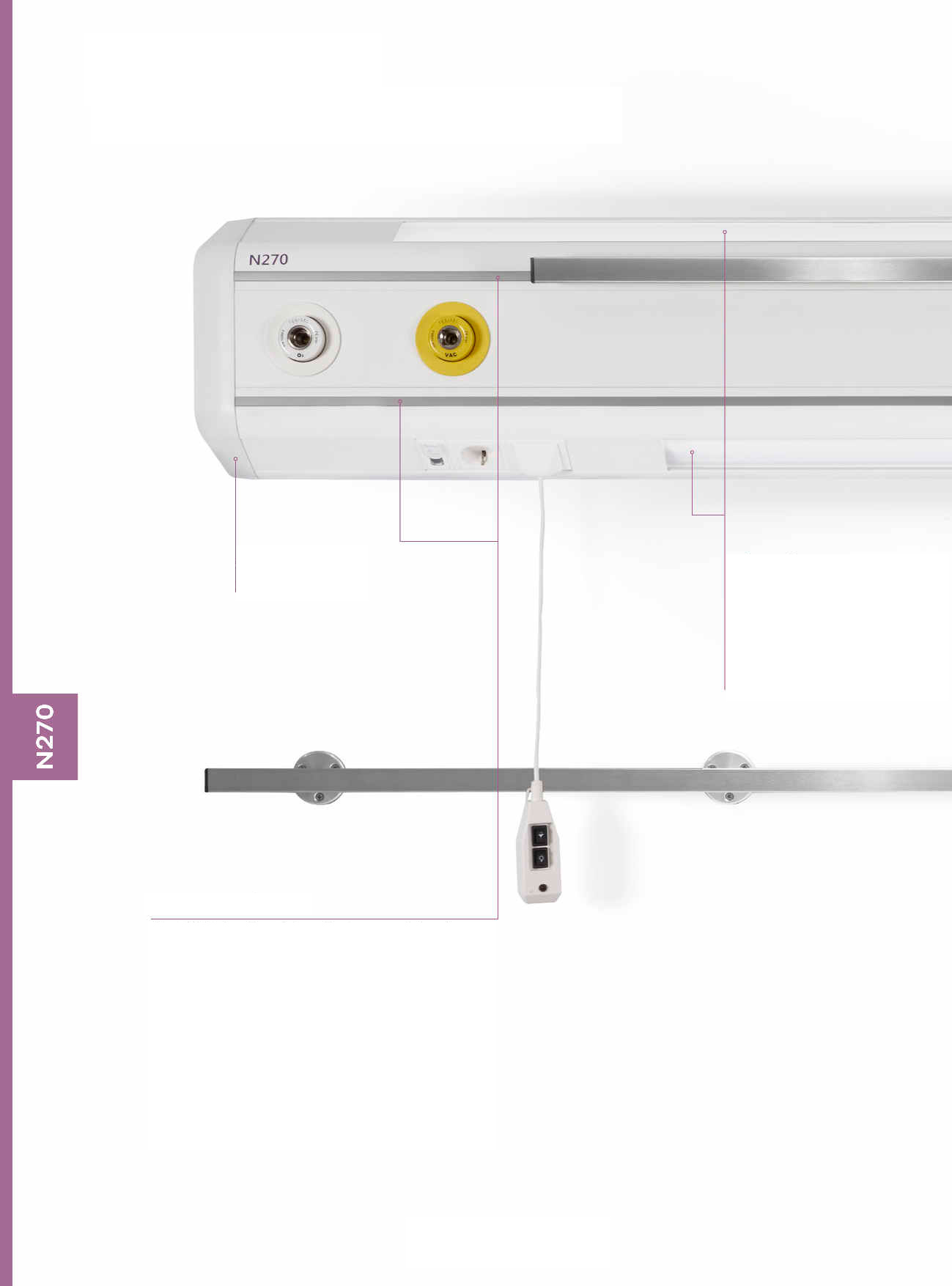 N270 detailně N270 je lůžková rampa s lineárním designem umožňující uzpůsobení rozměrů na míru Sestavy koncových krytů ABS Osvětlení Osvětlovací moduly jsou vytvořeny v úhlu 60 k vertikální rovině a