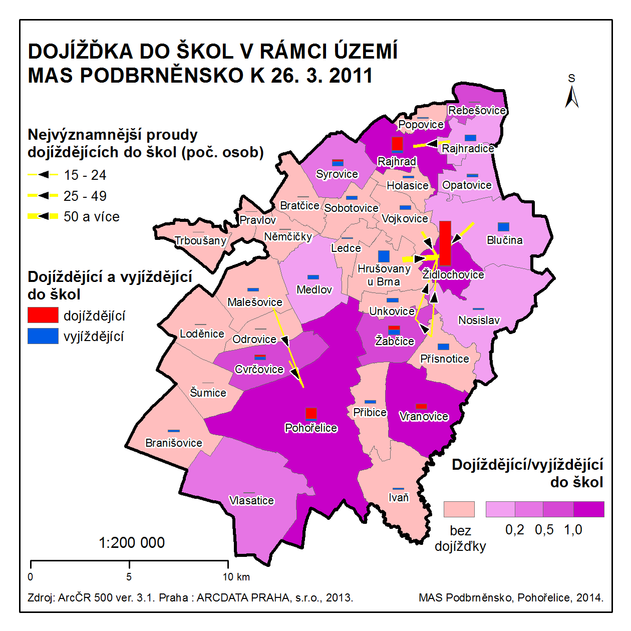 v rámci SO ORP Ivančice a žádné vazby s okolními obcemi MAS vzdělávání, nemají. Podbrněnsko, co se týče Obr. 18: Dojížďka do škol v území MAS Podbrněnsko k 31