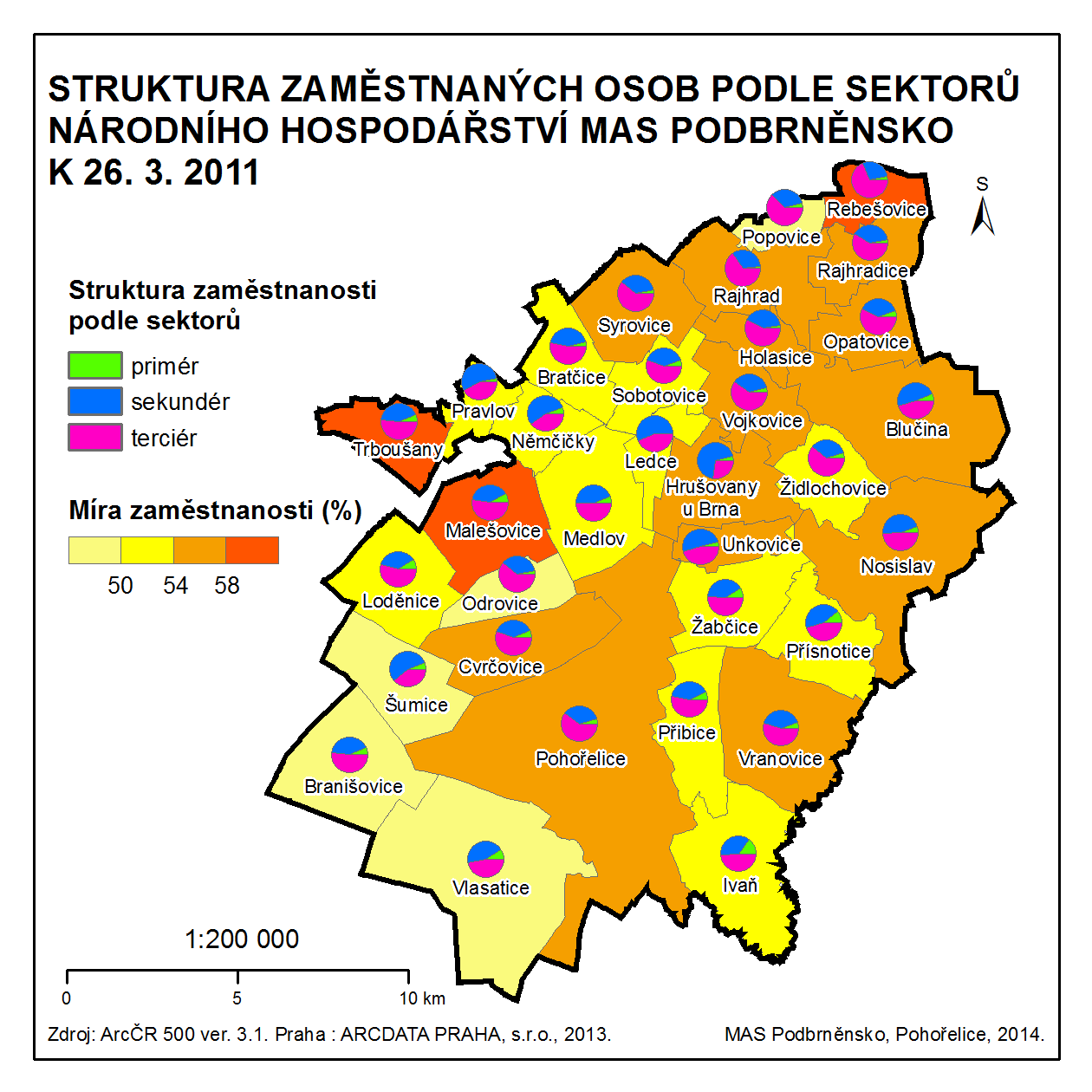 Území Počet zaměstnaných osob Podíl zaměstnaných osob [%] I. sektor II. sektor III.