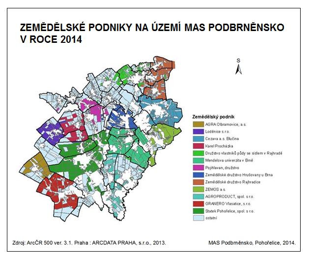 Obr. 27: Zemědělské podniky na území MAS Podbrněnsko Zdroj: LPIS 2014 Ekologické způsoby hospodaření jsou cestou, jak udržet zemědělskou výrobu i v méně úrodných oblastech, protože se na něj váže