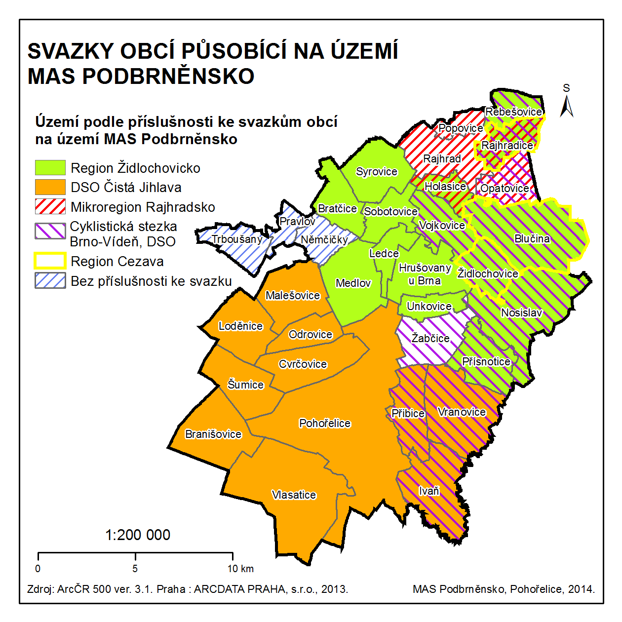 Obr. 41: Svazky obcí působící na území MAS Podbrněnsko Zdroj: Regionální informační servis (2014): Obce ČR MAS Podbrněnsko sousedí s 6 dalšími místními akčními skupinami a její severní část se přímo